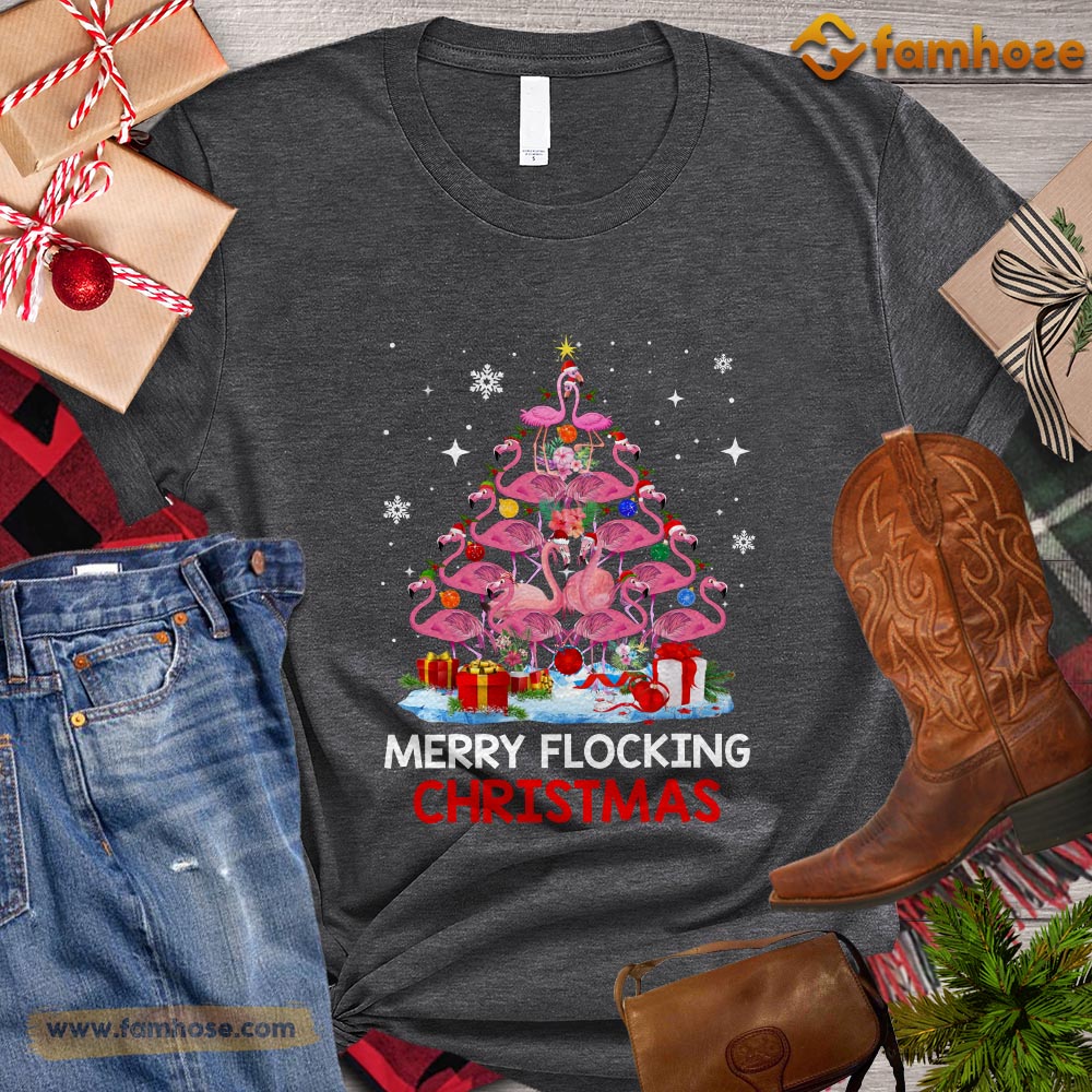 Christmas Flamingo T-shirt, Merry Flocking Christmas Tree Gift For Flamingo Lover, Flamingo Owners, Flamingo Tees