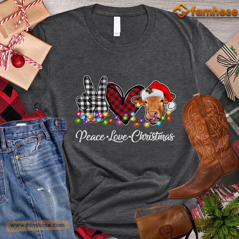 Christmas Cow T-shirt, Peace Love Christmas Gift For Cow Lovers, Cow Farm, Cow Tees