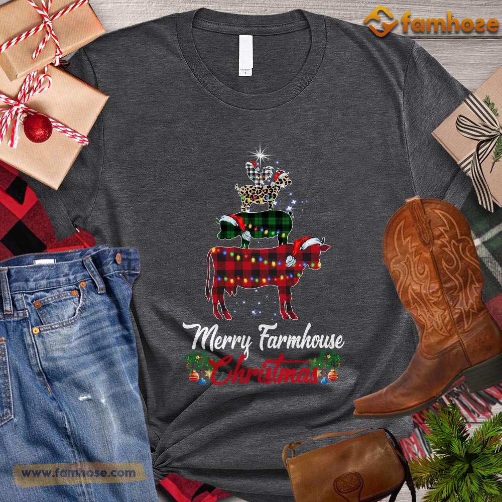 Christmas Farm T-shirt, Merry Famhouse Christmas Gift For Farmers, Farm Animals