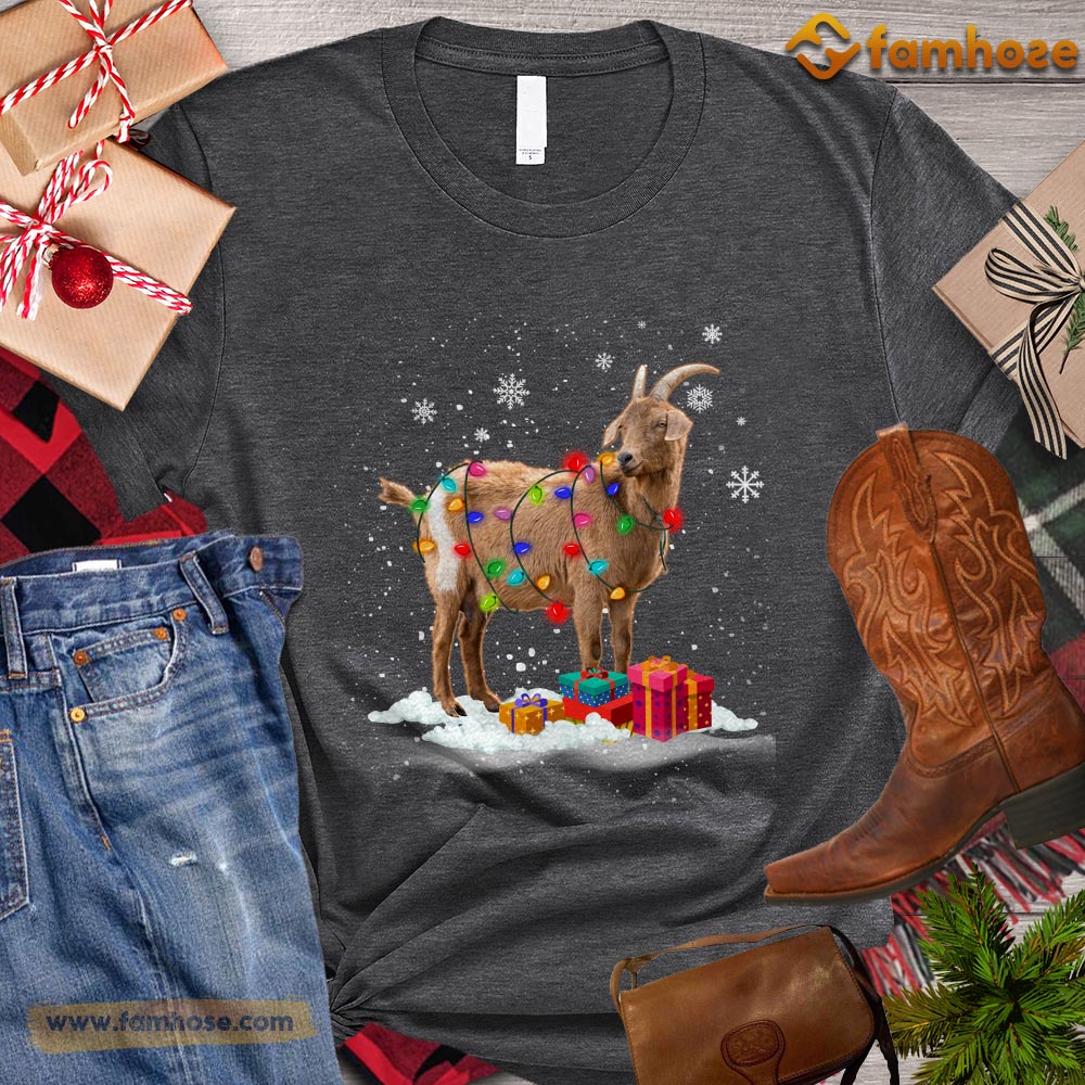 Christmas Goat T-shirt, Cute Goat With String Lights Gift For Goat Lovers, Goat Farm, Goat Tees