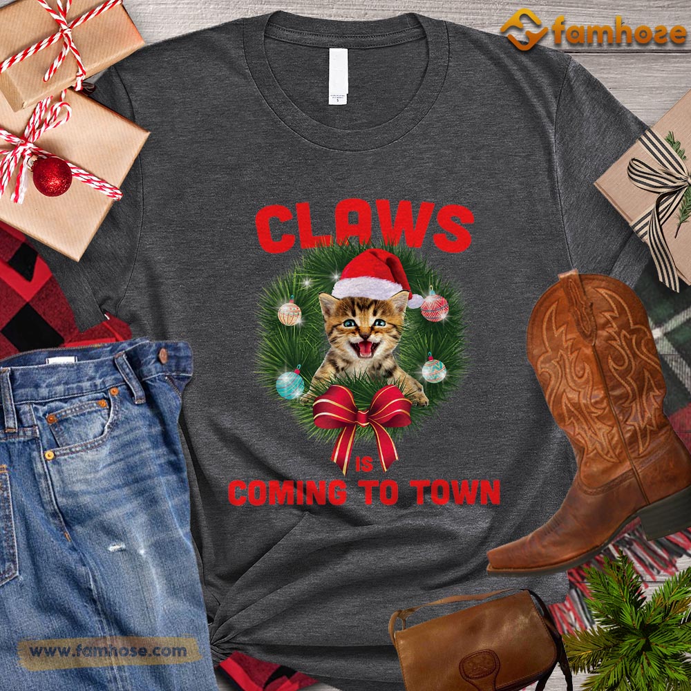 Christmas Cat T-shirt, Claws Is Coming To Town Gift For Cat Lovers, Cat Owners, Cat Tees