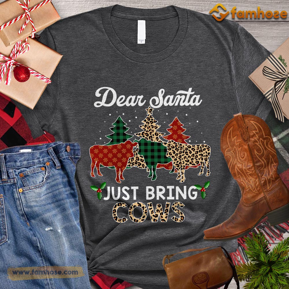 Christmas Cow T-shirt, Dear Santa Just Bring Cows Christmas Tree Cow ELF Leopard Santa Gift For Cow Lovers, Cow Farm, Cow Tees