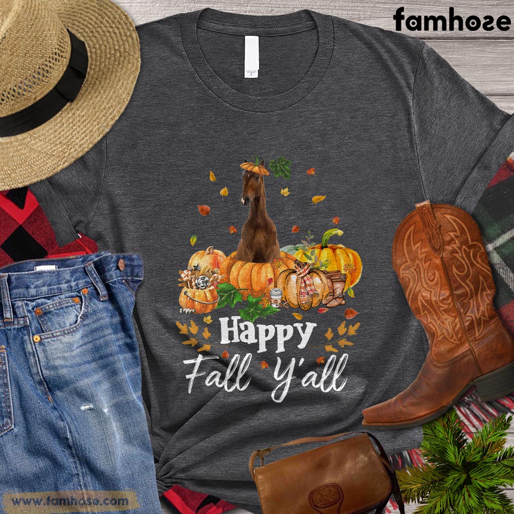 Thanksgiving Horse T-shirt, Happy Fall Yall Pumpkin Thanksgiving Gift For Horse Lovers, Horse Riders, Equestrians