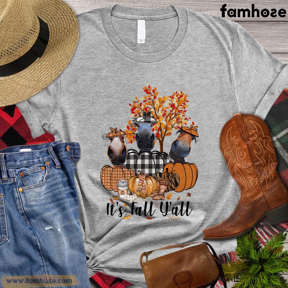 Cute Thanksgiving Horse T-shirt, It's Fall Yall Horses Pumpkin Thanksgiving Gift For Horse Lovers, Horse Riders, Equestrians