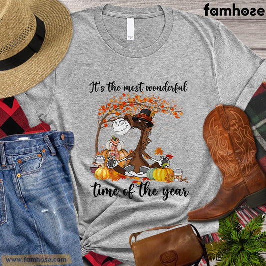 Thanksgiving Horse T-shirt, It's The Most Wonderful Time Of The Year Autumn Leaves Pumpkin Gift For Horse Lovers, Horse Riders, Equestrians