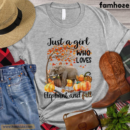 Thanksgiving Elephant T-shirt, Just A Girl Who Loves Elephant And Fall, Thanksgiving Gift For Elephant Lovers, Elephant Tees