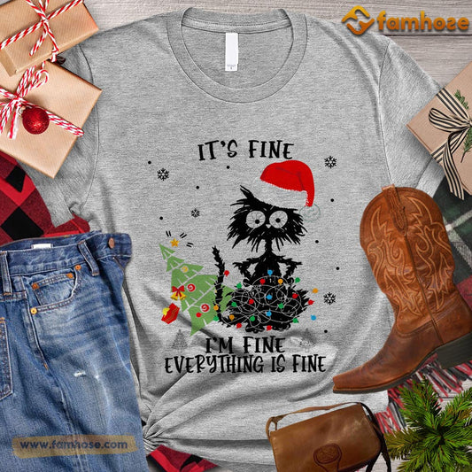 Christmas Cat T-shirt, It's Fine I'm Fine Everything Is Fine Gift For Cat Lovers, Cat Owners, Cat Tees