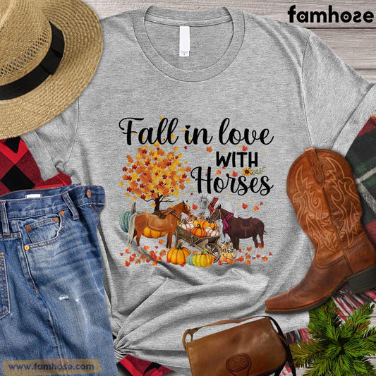 Thanksgiving Horse T-shirt, Fall In Love With Horses Thanksgiving Gift For Horse Lovers, Horse  Farm, Horse Tees