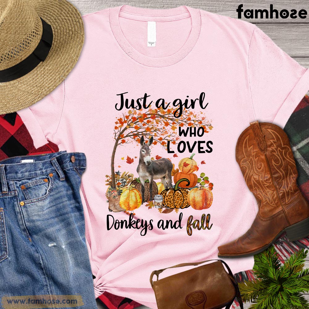 Thanksgiving Donkey T-shirt, Just A Girl Who Loves Donkeys And Fall Thanksgiving Gift For Donkey Lovers, Donkey Farm, Donkey Tees