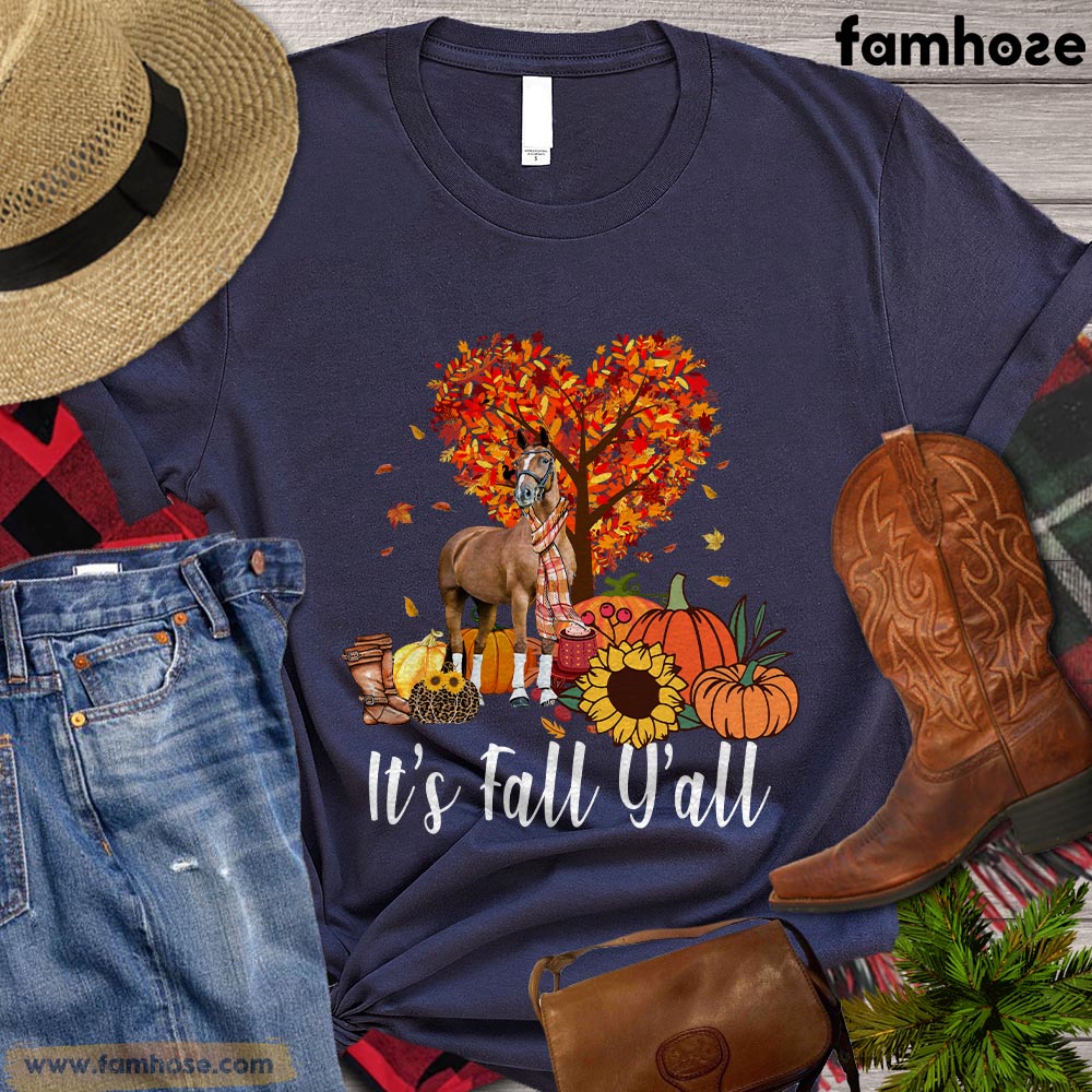 Thanksgiving's Day Horse T-shirt, It's Fall Y'all Horse Heart Thanksgiving's Day Gift For Horse Lovers, Horse Riders, Equestrians