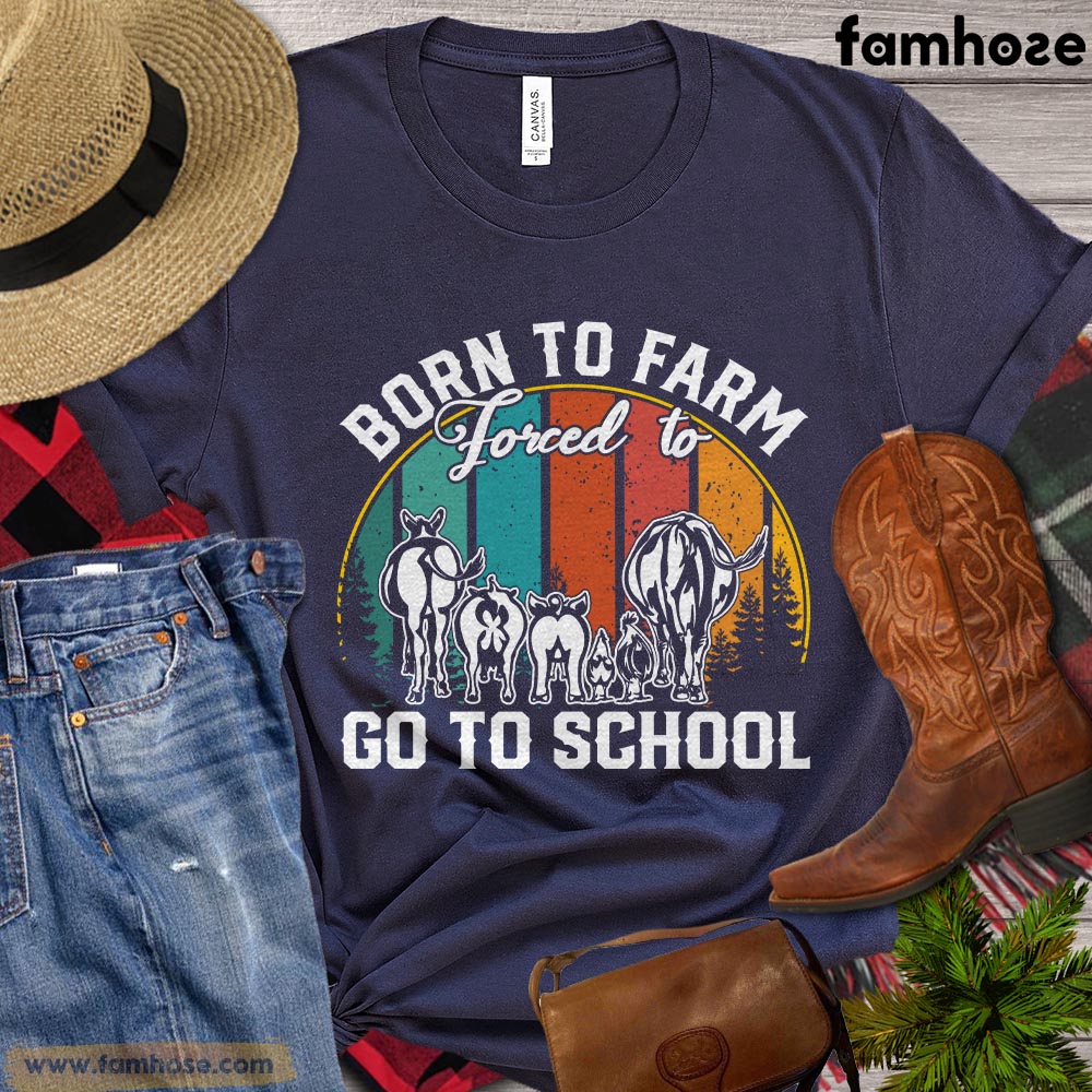 Vintage Back To School Farm T-shirt, Born To Farm Forced To Go To School, Gift For Farm Lovers, Farmer Tees, Farm Shirt