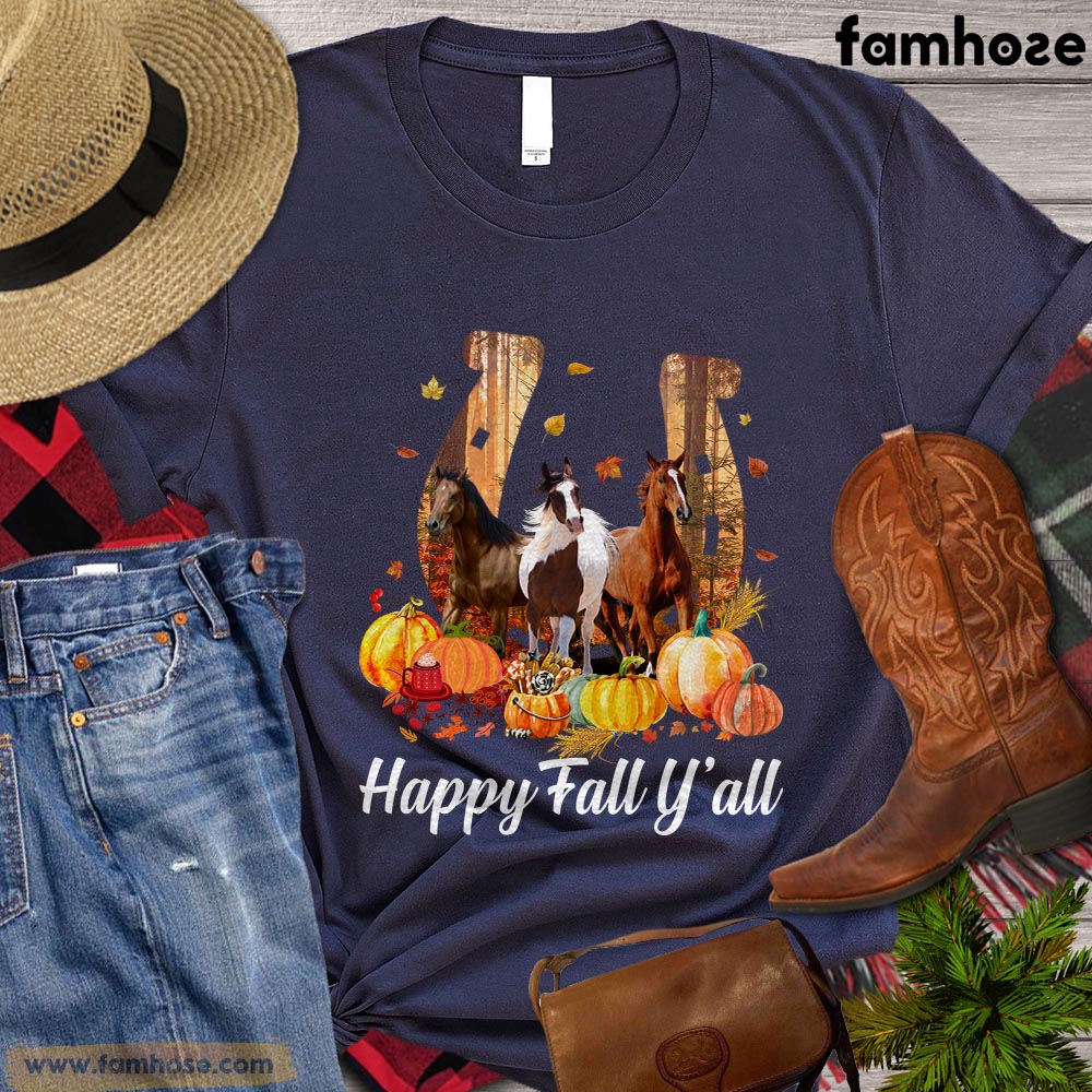 Thanksgiving Horse T-shirt, Happy Fall Yall Thanksgiving Gift For Horse Lovers, Horse Riders, Equestrians