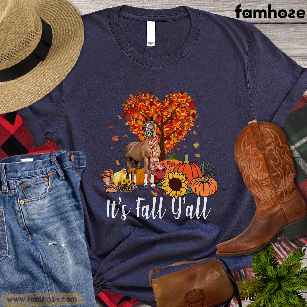 Thanksgiving Horse T-shirt, It's Fall Yall Horse Pumpkin Heart Thanksgiving Gift For Horse Lovers, Horse Riders, Equestrians