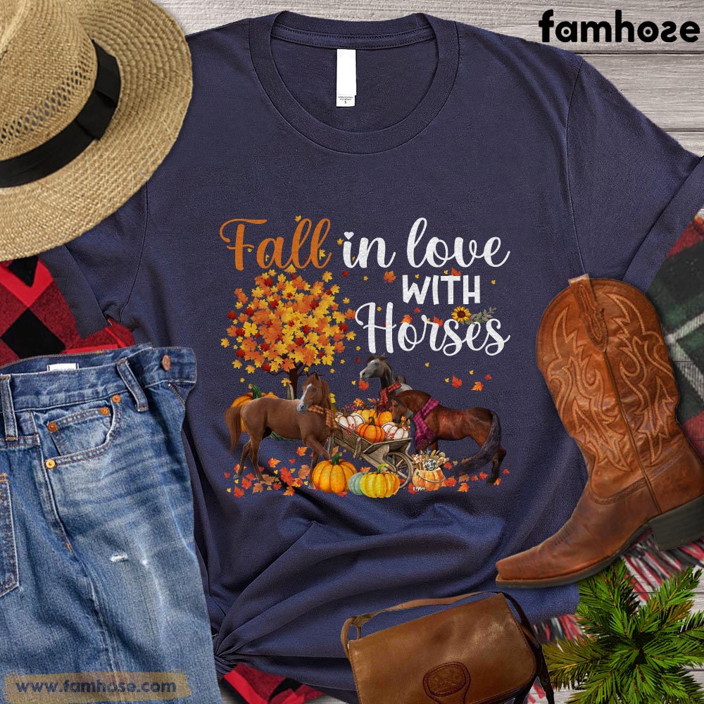 Thanksgiving Horse T-shirt, Fall In Love With Horses Thanksgiving Gift For Horse Lovers, Horse Riders, Equestrians