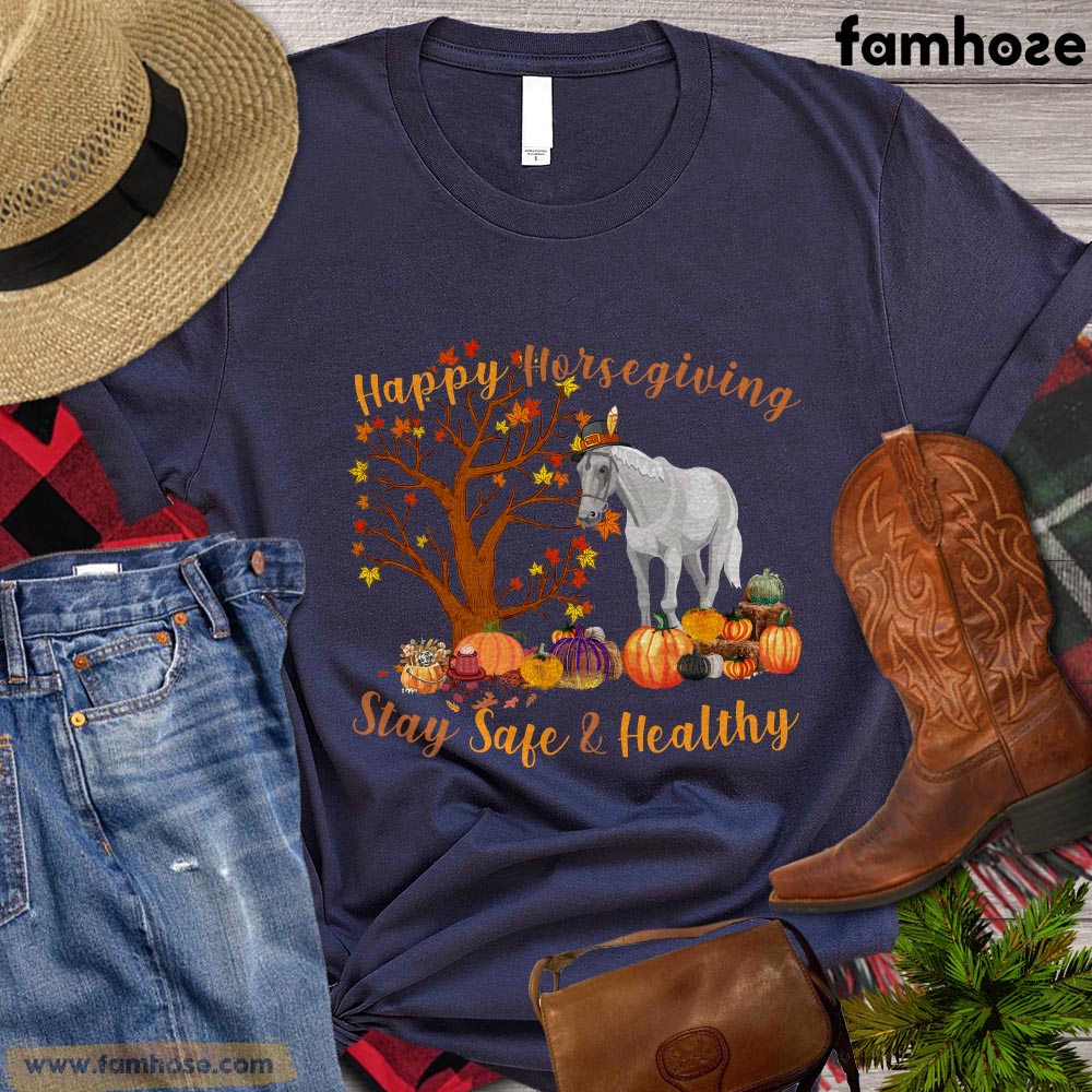 Thanksgiving Horse T-shirt, Happy Horsegiving Stay Safe Healthy Thanksgiving Gift For Horse Lovers, Horse Riders, Equestrians