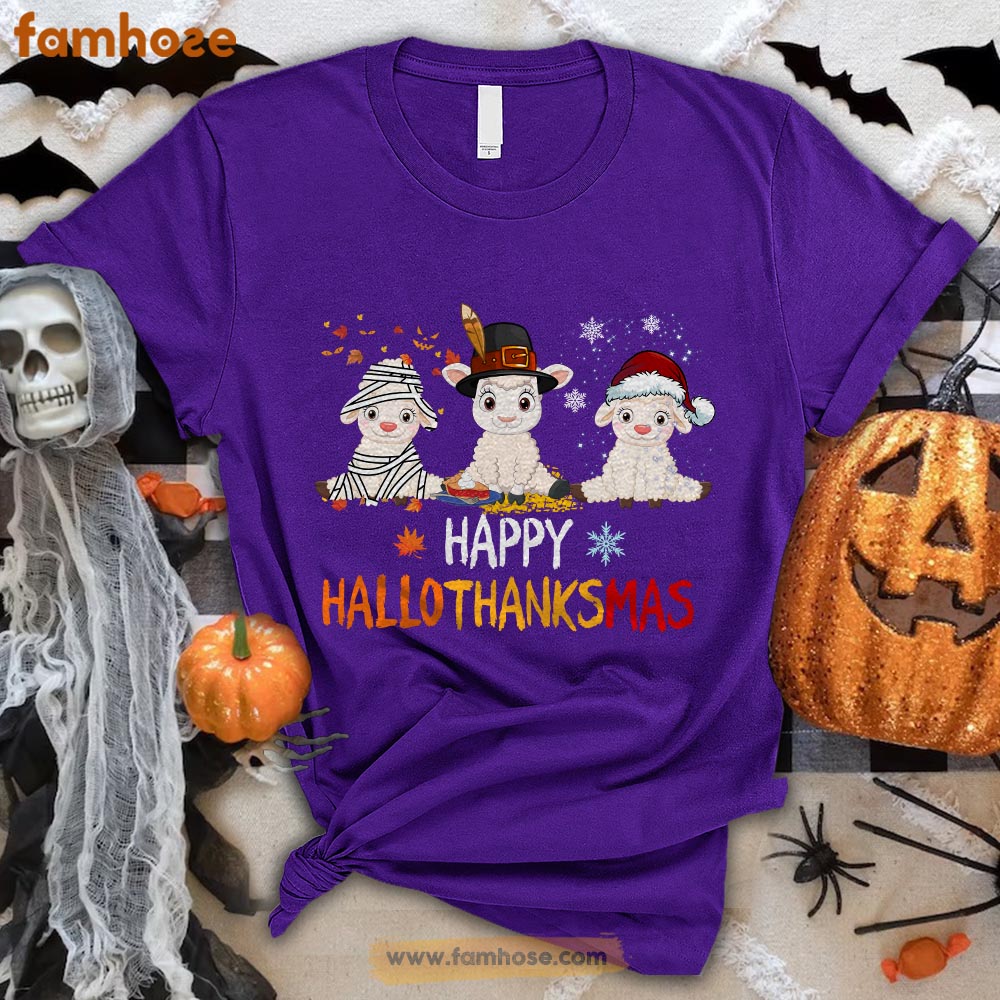 Cute Sheep Halloween T-shirt, Happy Halo Thanks Mas Halloween Gift For Sheep Lovers, Sheep Farmers