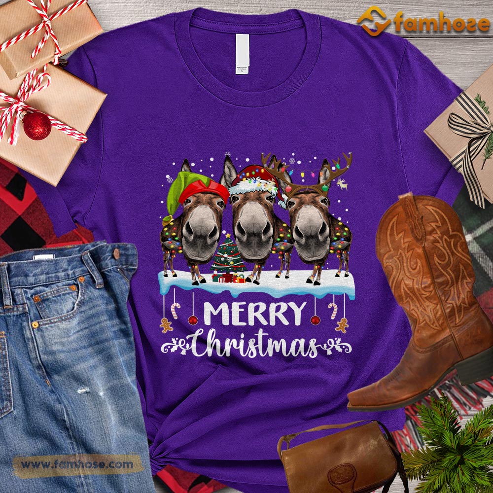 Christmas Donkey T-shirt, Merry Christmas Gift For Donkey Lovers, Donkey Farm, Donkey Tees