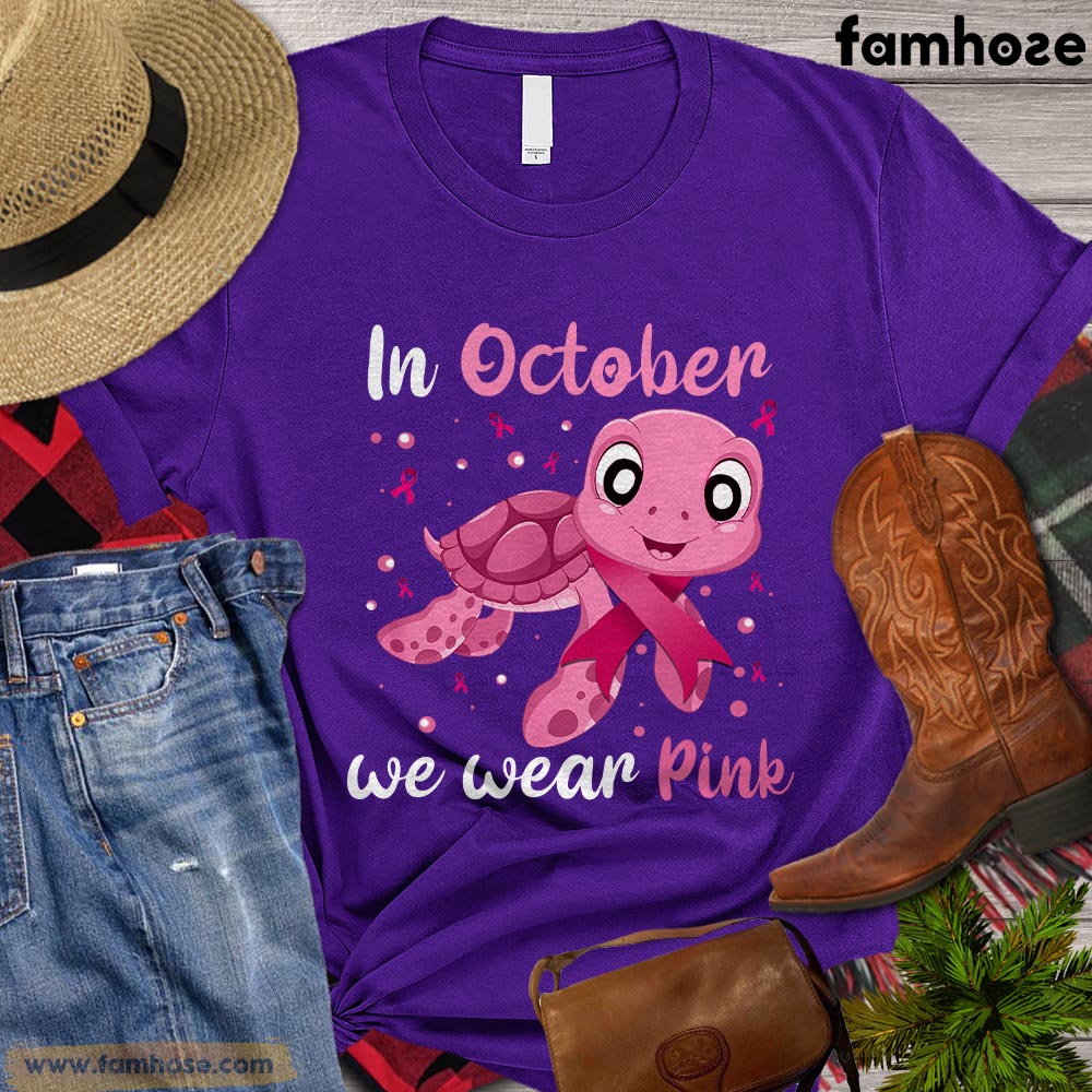 Turtle T-shirt, In October We Wear Pink Gift For Turtle Lovers, Turtle Owners, Turtle Tees