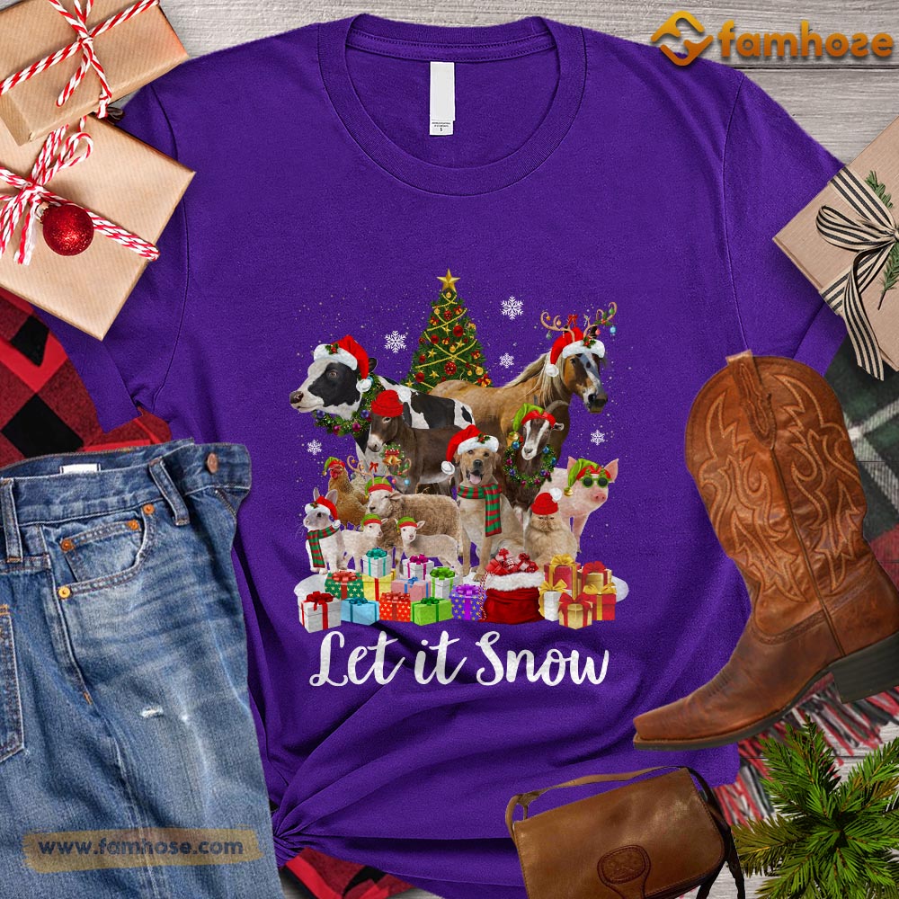 Christmas Farm T-shirt, Let It Snow Christmas Gift For Farmers, Farm Animals