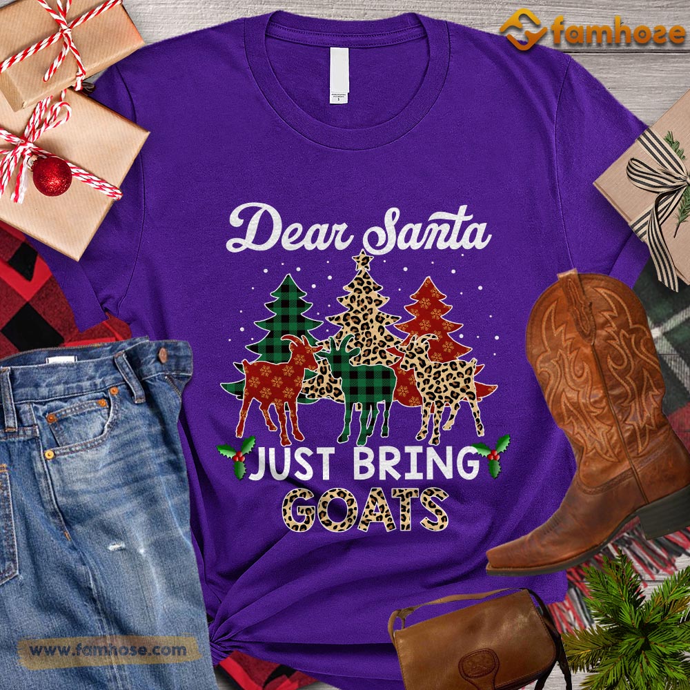 Christmas Goat T-shirt, Dear Santa Just Bring Goats Christmas Tree Goat ELF Leopard Santa Gift For Goat Lovers, Goat Farm, Goat Tees