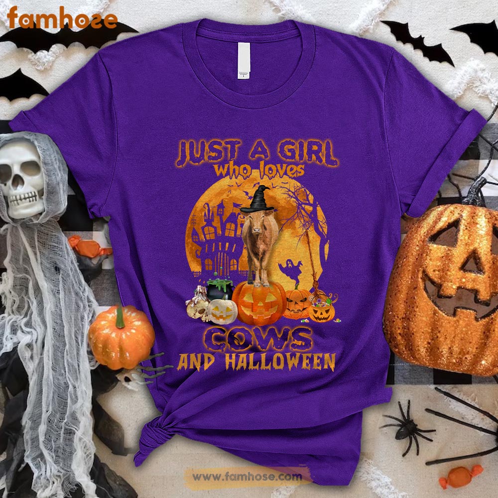 Cow Halloween T-shirt, Just A Girl Who Loves Cow And Halloween Gift For Cow Lovers, Cow Farmers