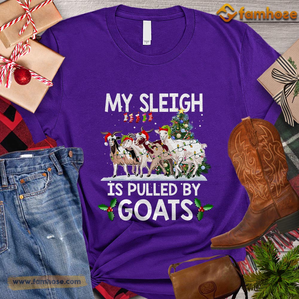 Cool Christmas Goat T-shirt, My Sleigh Is Pulled By Goat Christmas Gift For Goat Lovers, Goat Farm, Goat Tees