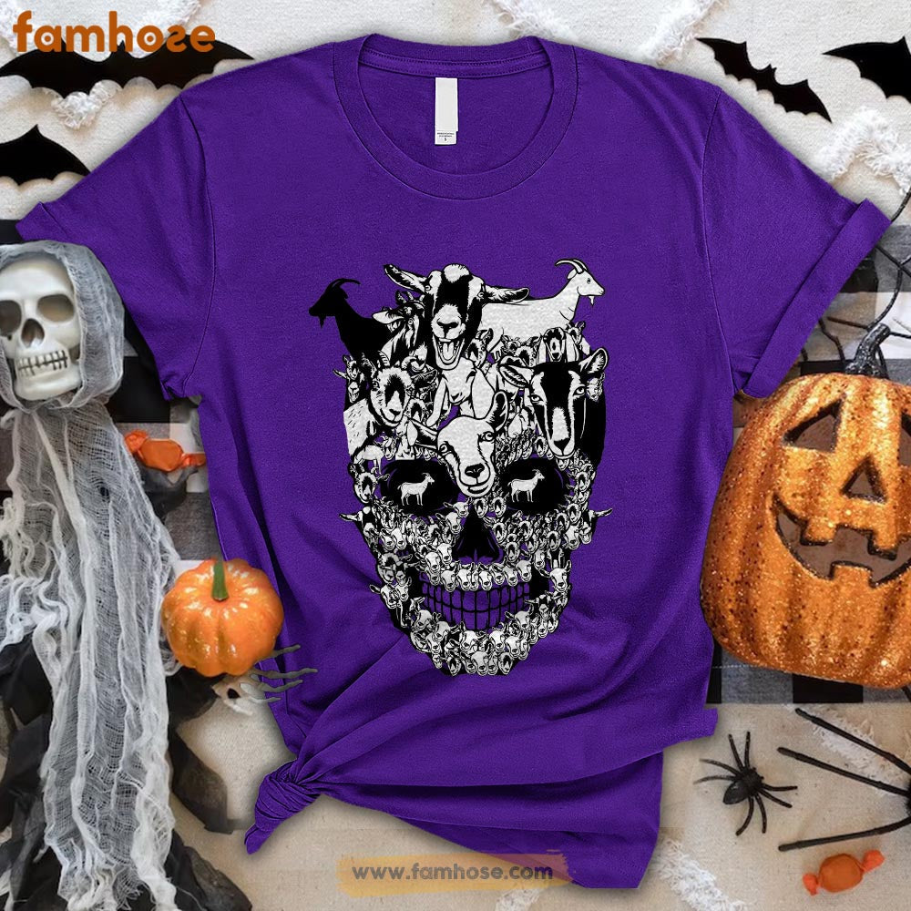 Goat Halloween T-shirt, Goat Costume Skullcap Halloween Gift For Goat Lovers, Goat Farmers