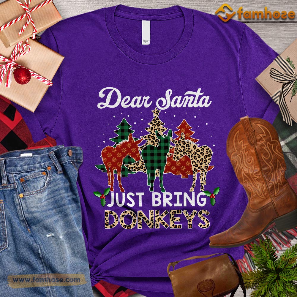 Christmas Donkey T-shirt, Dear Santa Just Bring Donkeys Christmas Tree Donkey ELF Leopard Santa Gift For Donkey Lovers, Donkey Farm, Donkey Tees