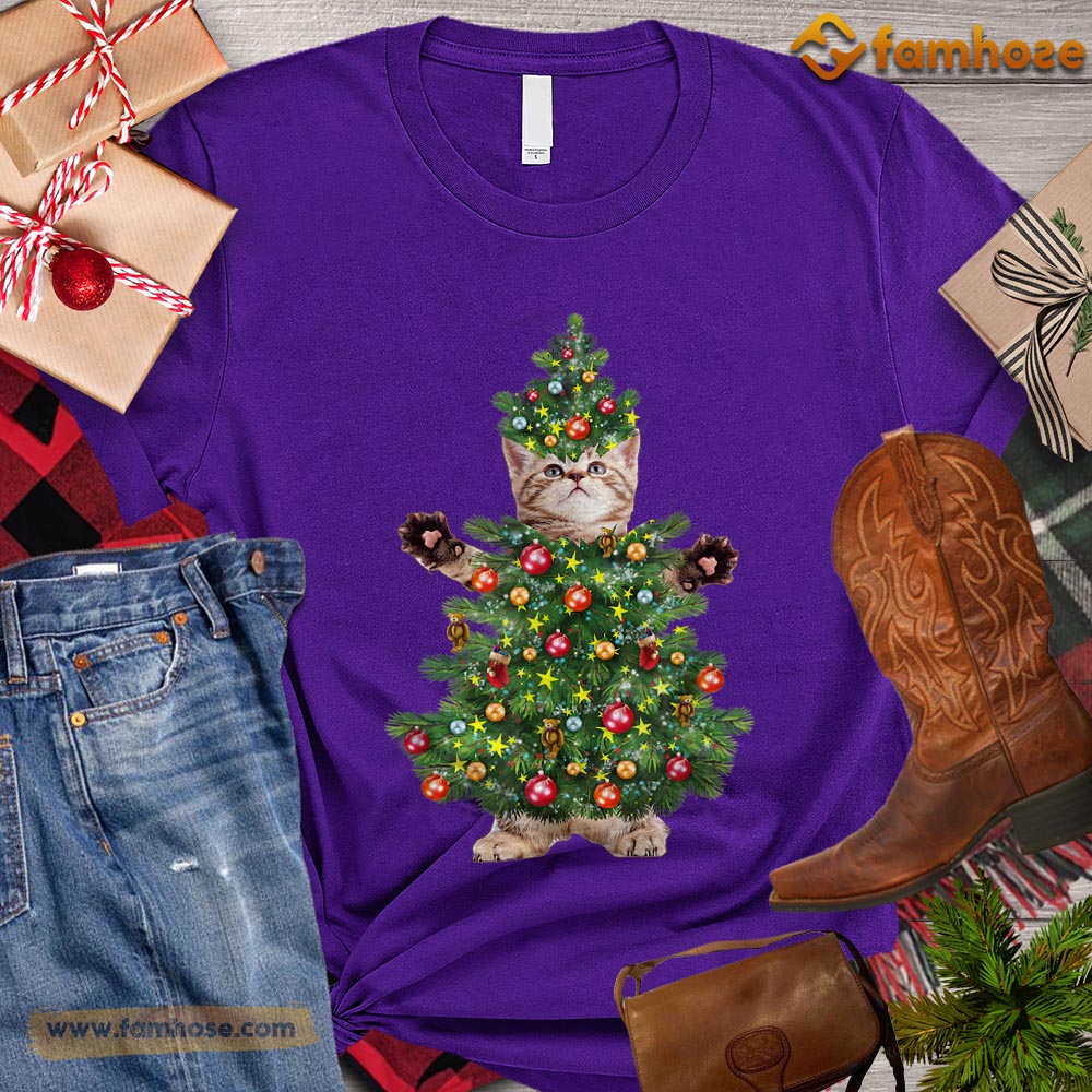 Christmas Cat T-shirt, Christmas Tree With Cat Gift For Cat Lovers, Cat Owners, Cat Tees