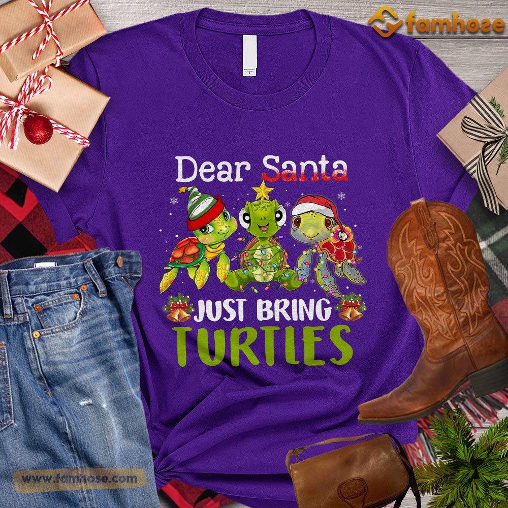 Christmas Turtle T-shirt, Dear Santa Just Bring Turtles Santa Hat Star Gift For Turtle Lovers, Turtle Owners