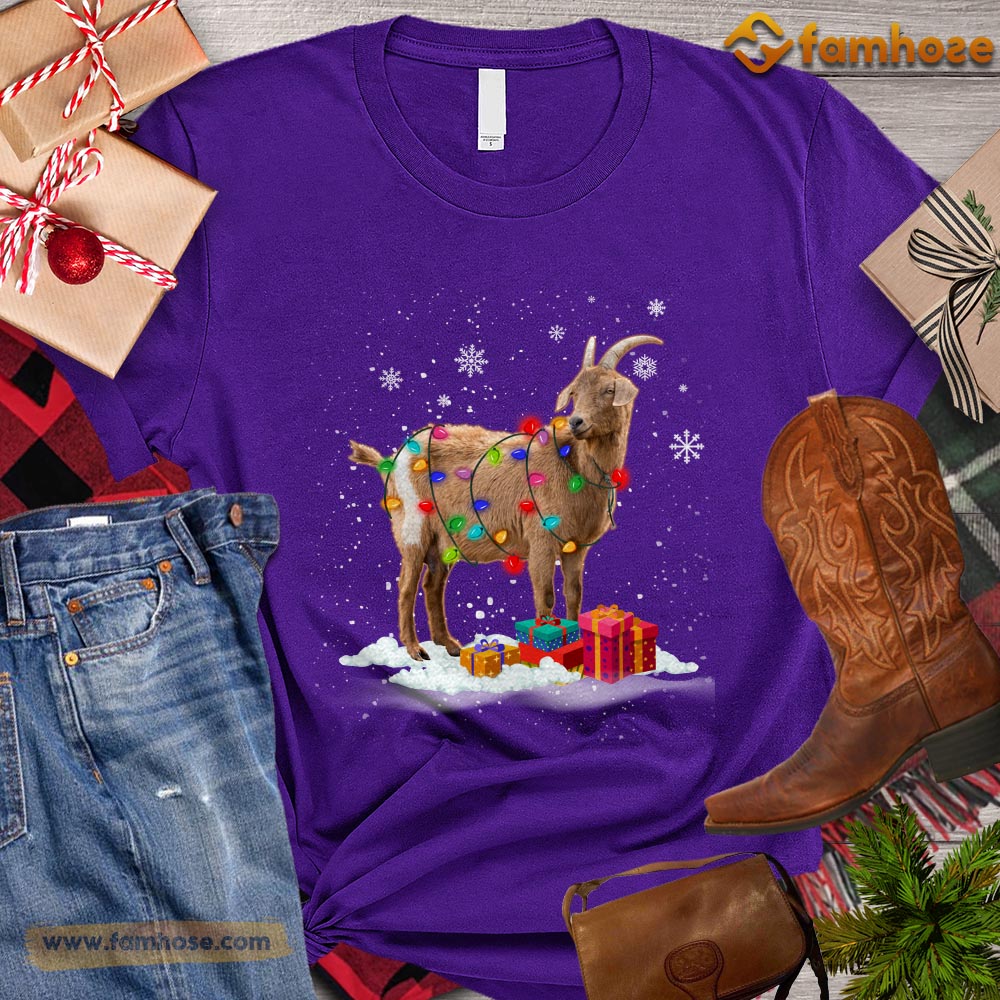 Christmas Goat T-shirt, Cute Goat With String Lights Gift For Goat Lovers, Goat Farm, Goat Tees