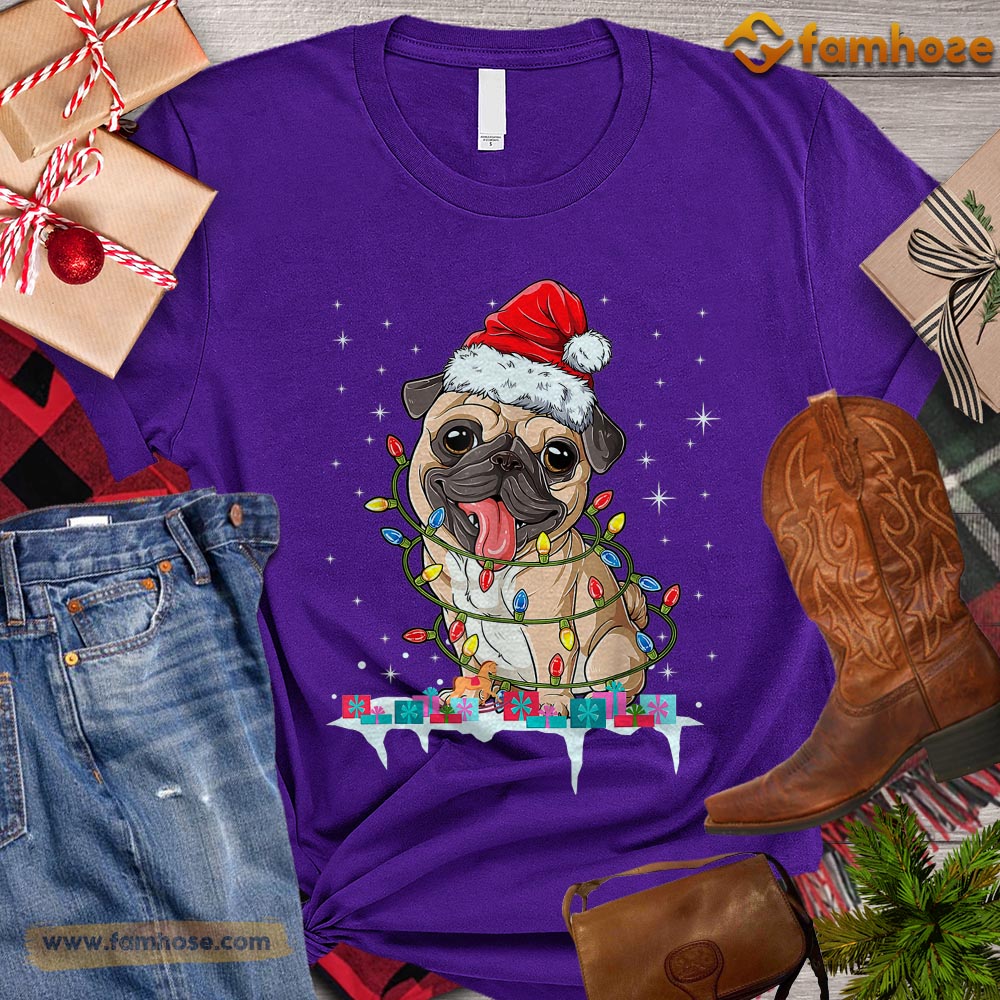 Christmas Dog T-shirt, Cute Pug With Santa Hat Gift For Dog Lovers, Dog Owners, Dog Tees