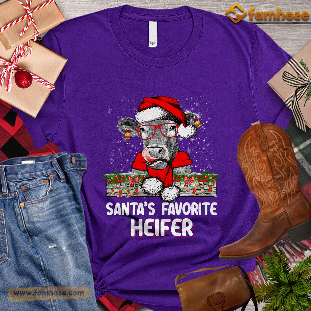 Christmas Cow T-shirt, Santa's Favorite Heifer Christmas Gift For Cow Lovers, Cow Farm, Cow Tees