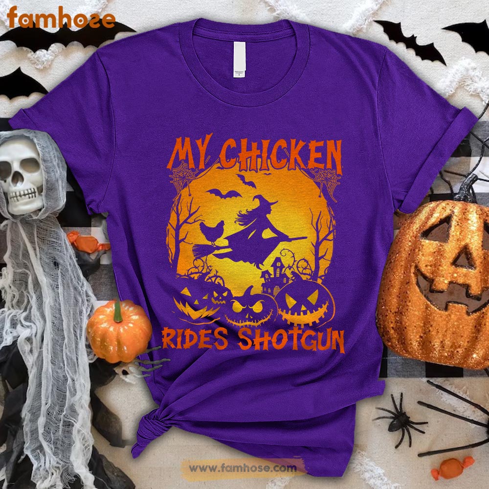 Funny Chicken Halloween T-shirt, My Chicken Rides Shotgun Halloween Gift For Chicken Lovers, Chicken Farmer