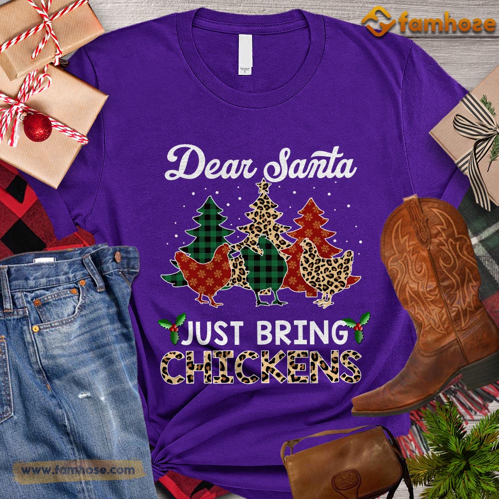 Christmas Chicken T-shirt, Dear Santa Just Bring Chickens Christmas Tree Chicken ELF Leopard Santa Gift For Chicken Lovers, Chicken Farm, Chicken Tees