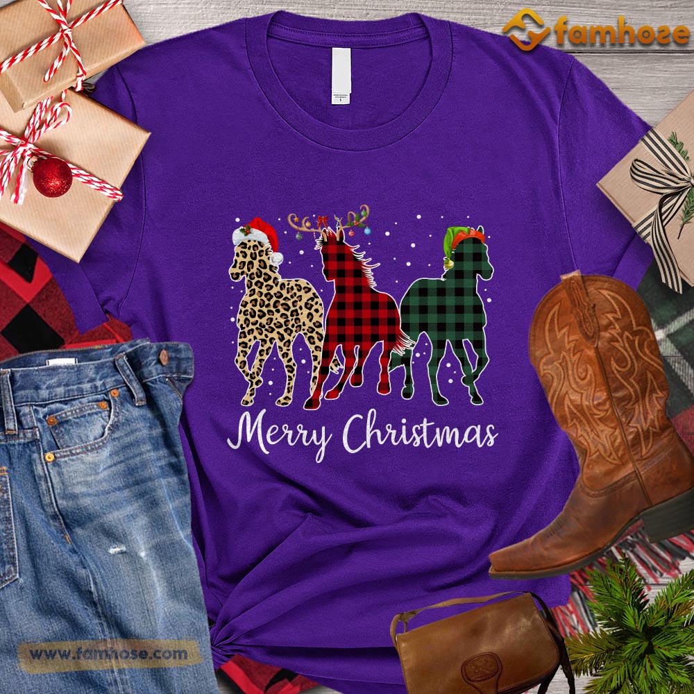 Christmas Horse T-shirt, Merry Christmas Leopard ELF Reindeer Christmas Gift For Horse Lovers, Horse Riders, Equestrians