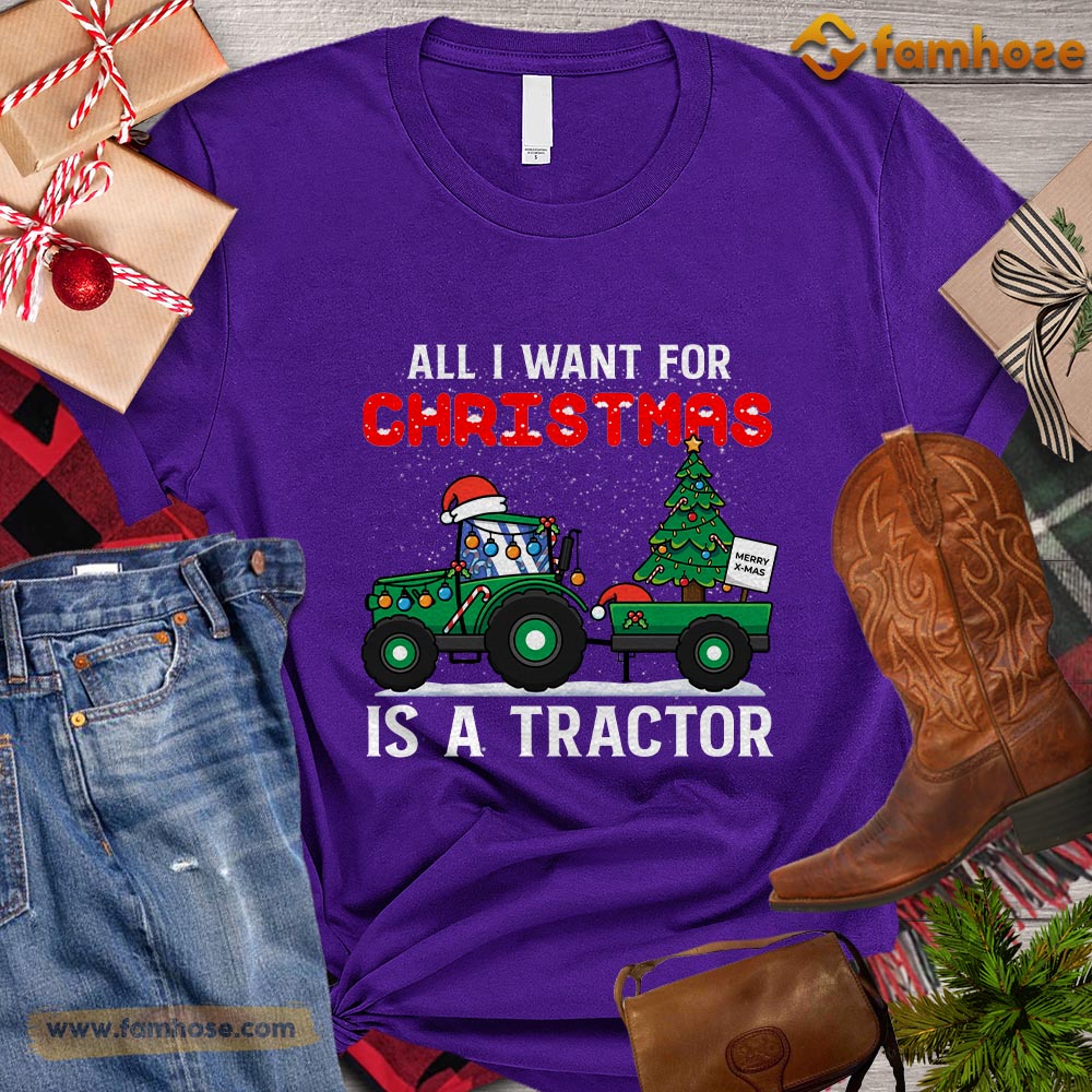 Christmas Tractor T-shirt, All I Want For Christmas Is A Tractor Pulling Christmas Tree Gift For Tractor Lovers, Tractor Farm, Tractor Tees