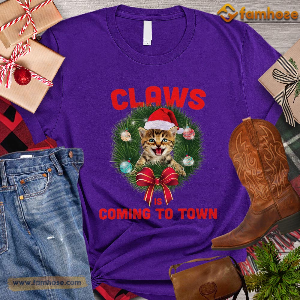 Christmas Cat T-shirt, Claws Is Coming To Town Gift For Cat Lovers, Cat Owners, Cat Tees