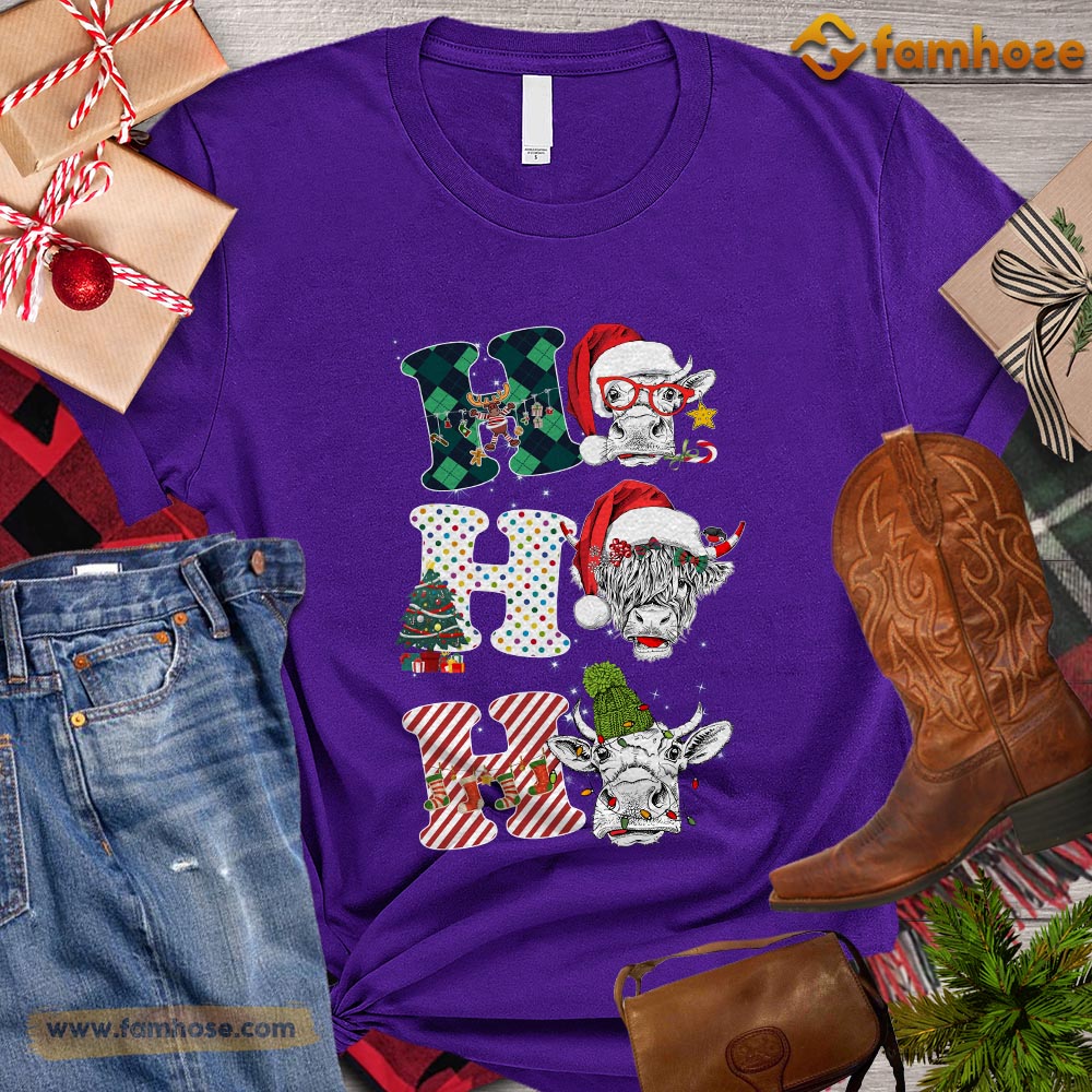 Christmas Cow T-shirt, H H H Santa ELF Deer Gift For Cow Lovers, Cow Tees, Cow Farm