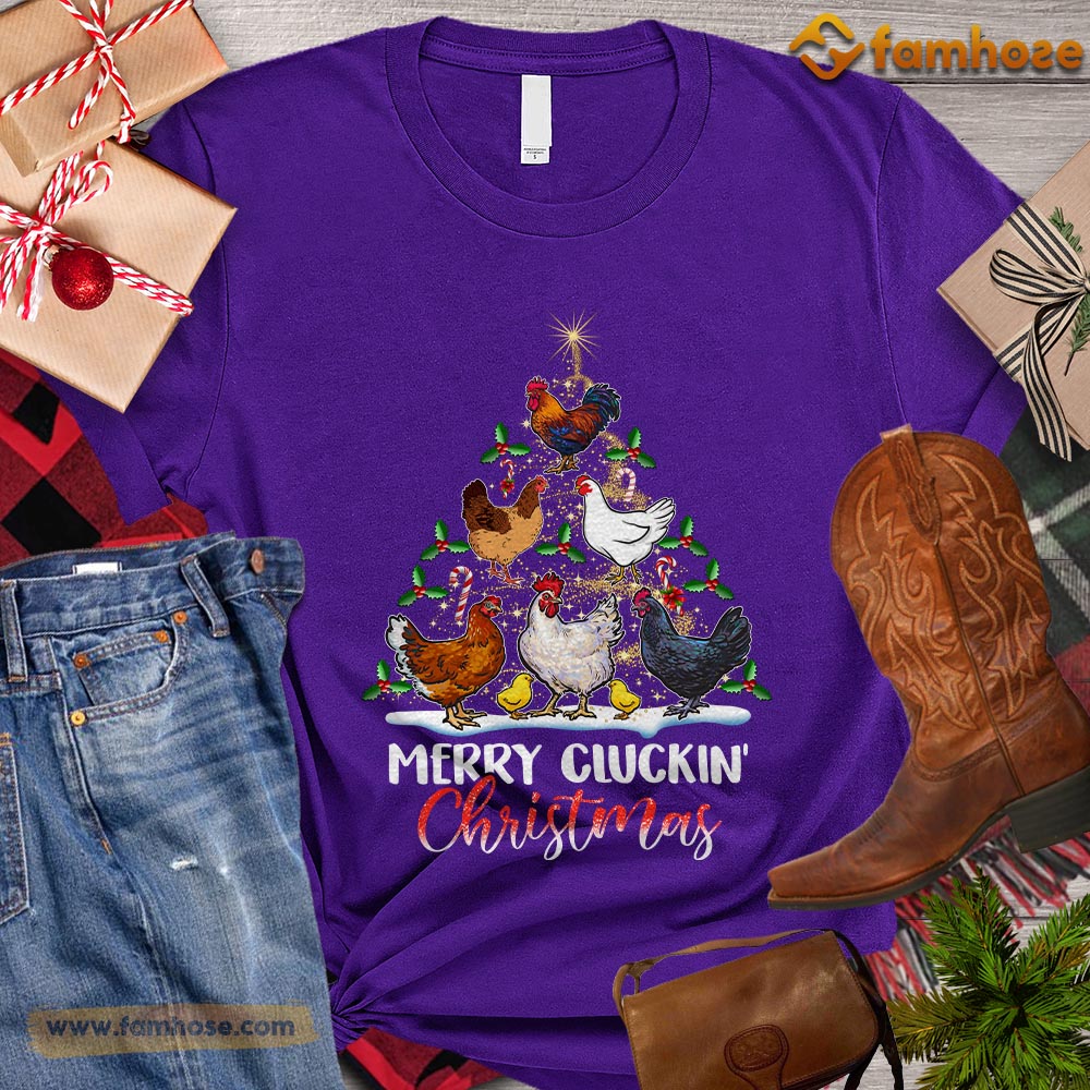 Christmas Chicken T-shirt, Merry Cluckin Christmas Chicken Arrange Christmas Tree Gift For Chicken Lovers, Chicken Farm, Chicken Tees