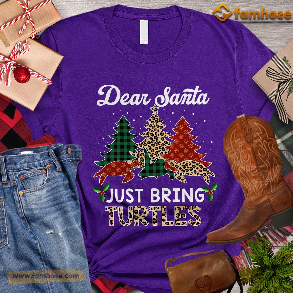 Christmas Turtle T-shirt, Dear Santa Just Bring Turtles Christmas Tree Turtle ELF Leopard Santa Gift For Turtle Lovers, Turtle Owners, Turtle Tees