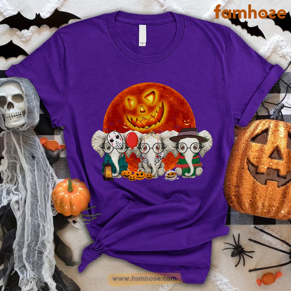 Halloween Elephant T-shirt, Horror Movies Character Costume Halloween Gift For Elephant Lovers, Elephant Farmers