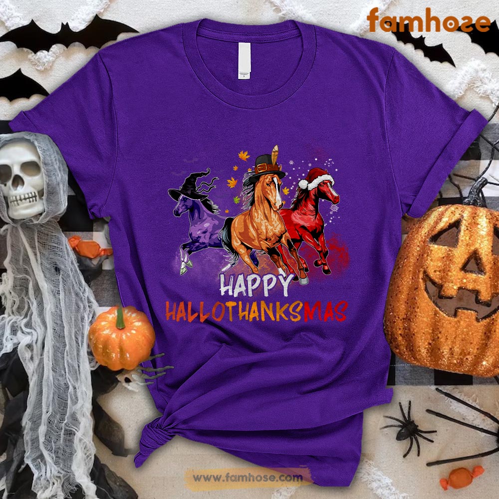 Halloween Horse T-shirt, Happy Hallo Thanks Mas Thanksgiving Christmas Santa Witch Halloween Gift For Horse Lovers, Horse Riders, Equestrians