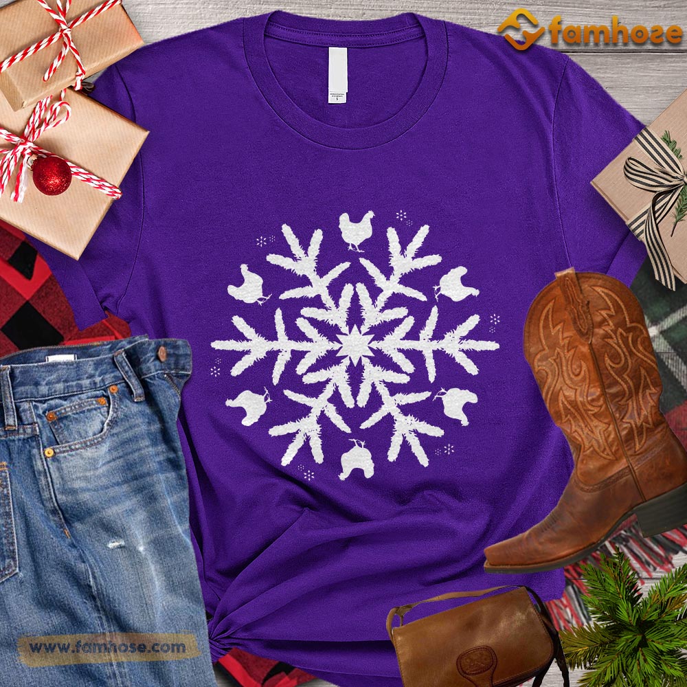 Christmas Chicken T-shirt, Chickens Arrange Snowflake Christmas Gift For Chicken Lovers, Chicken Farm, Chicken Tees