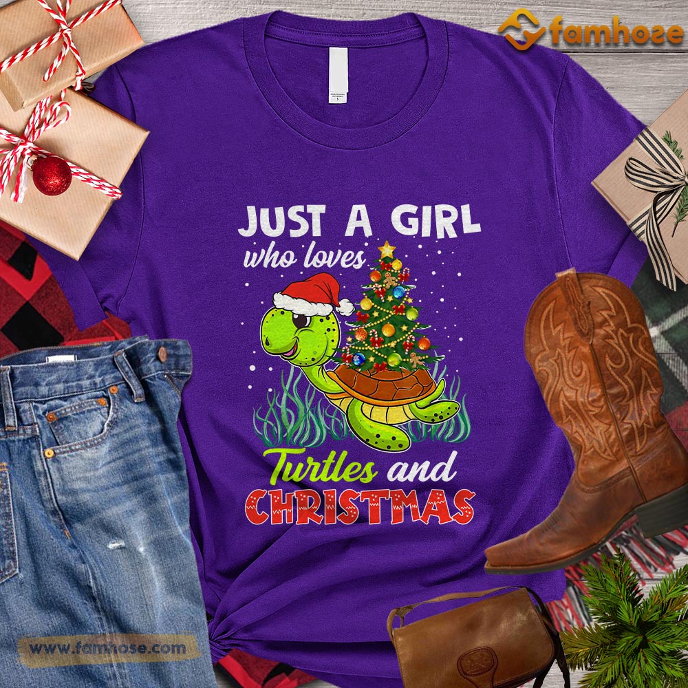 Cute Christmas Turtle T-shirt, Just A Girl Who Loves Turtles And Christmas Gift For Turtle Lovers, Turtle Owners