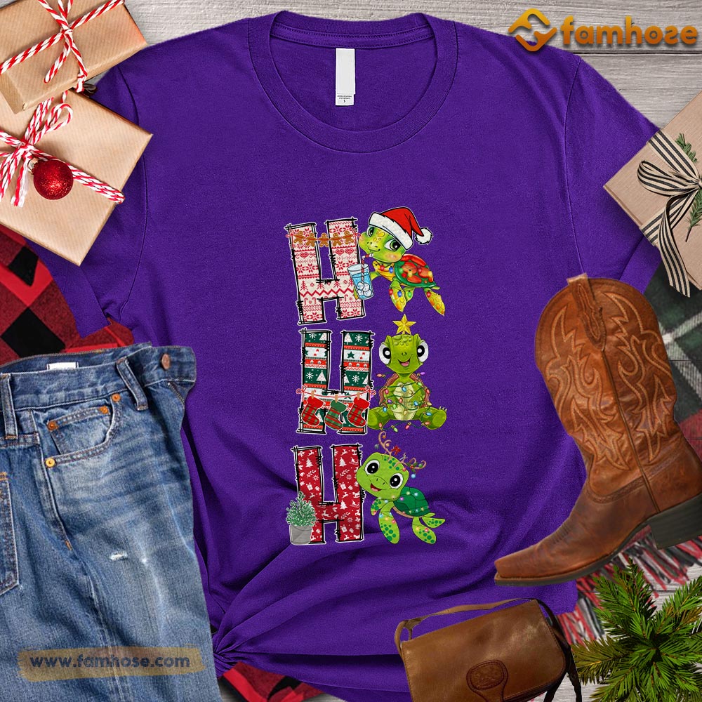 Cute Christmas Turtle T-shirt, Ho Ho Ho Turtle Santa Hat Reindeer Star Christmas Gift For Turtle Lovers, Turtle Owners