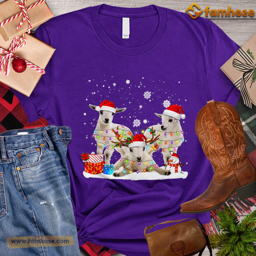 Christmas Goat T-shirt, Goats With Santa Hats Snowflake Gift For Goat Lovers, Goat Farm, Goat Tees