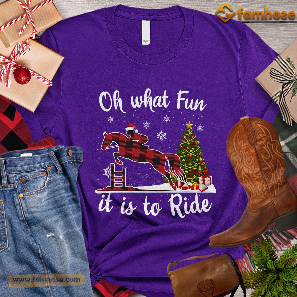 Christmas Horse Jumping T-shirt, Oh What Fun It Is To Ride Christmas Gift For Horse Jumping Lovers, Horse Riders, Equestrians