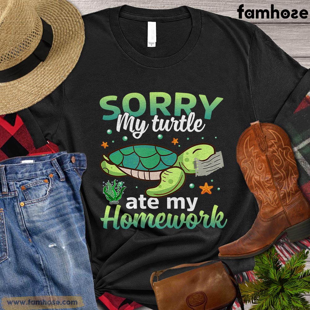 Funny Back To School Turtle T-shirt, Sorry My Turtle Ate My Homework, Gift For Turtle Lovers, Women Turtle Shirt, Turtle Kids Tees