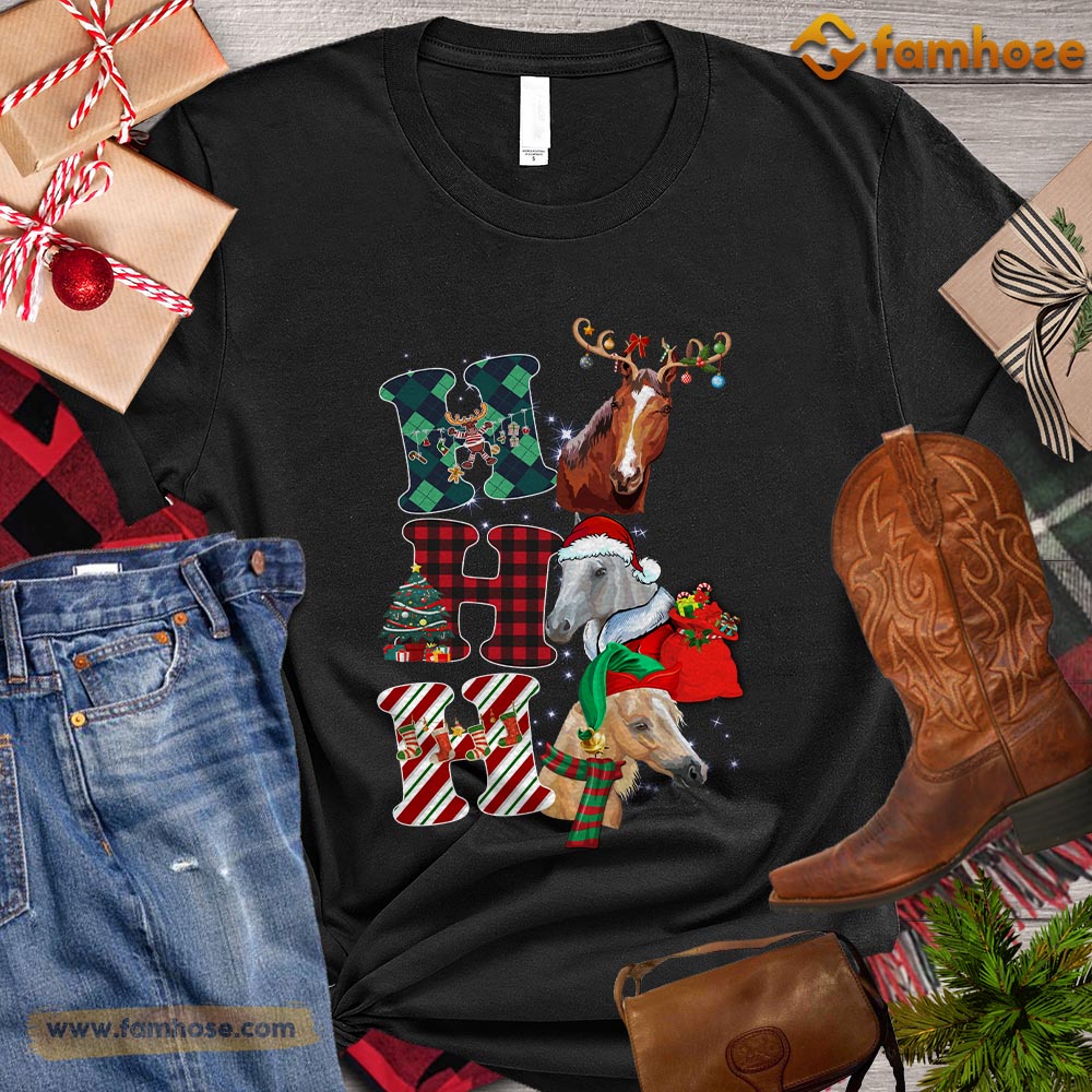 Cute Christmas Horse T-shirt, Horse ELF Santa Deer Christmas Gift For Horse Lovers, Horse Riders, Equestrians